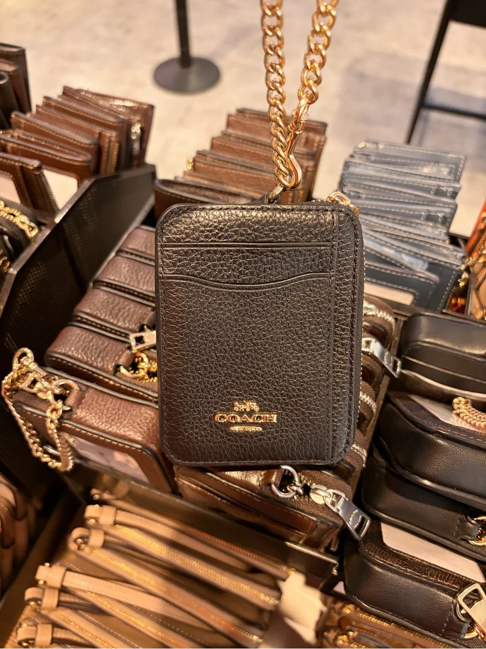 Coach Leather Zip chain card coin Wallets - with chain and card slots new